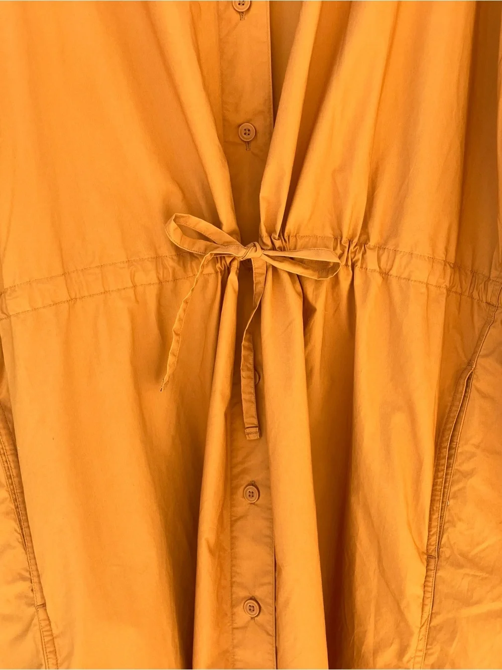 Uniqlo U V-Neck Button-Front Dress in Mustard Orange